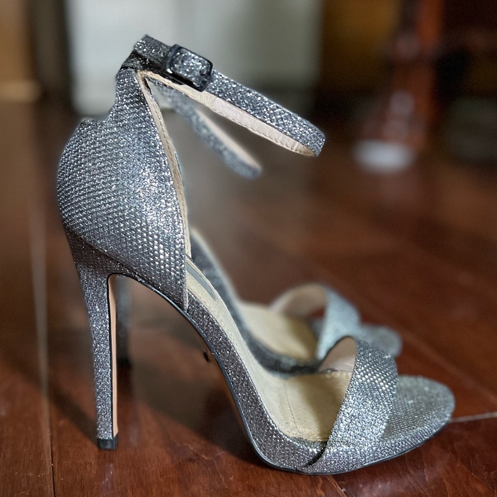 TOPSHOP Sparkly Silver Strappy Heels - US 7 - EU 37